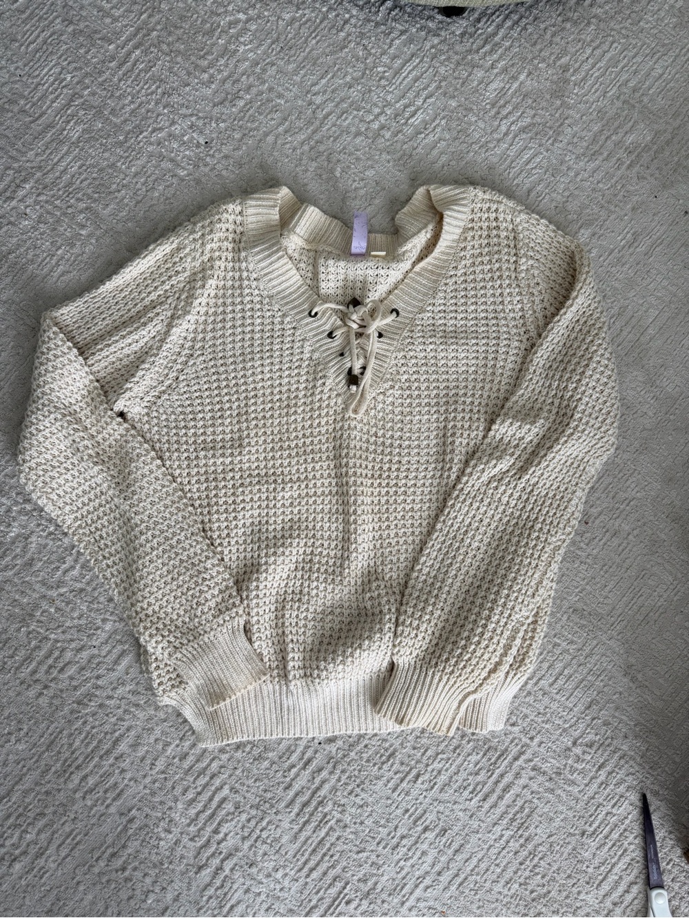 Cream Lace-Up Knit Sweater - Women
